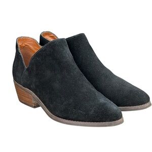 Lucky Brand Fenley Ankle Boots Womens 7M Booties Black Suede Low Heel Side Zip
